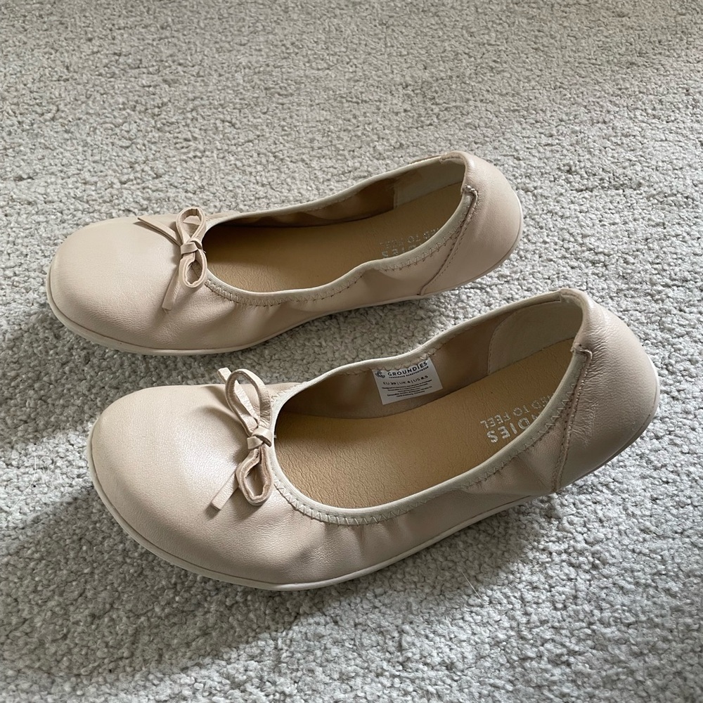 Beige Ballet Flats with Bow